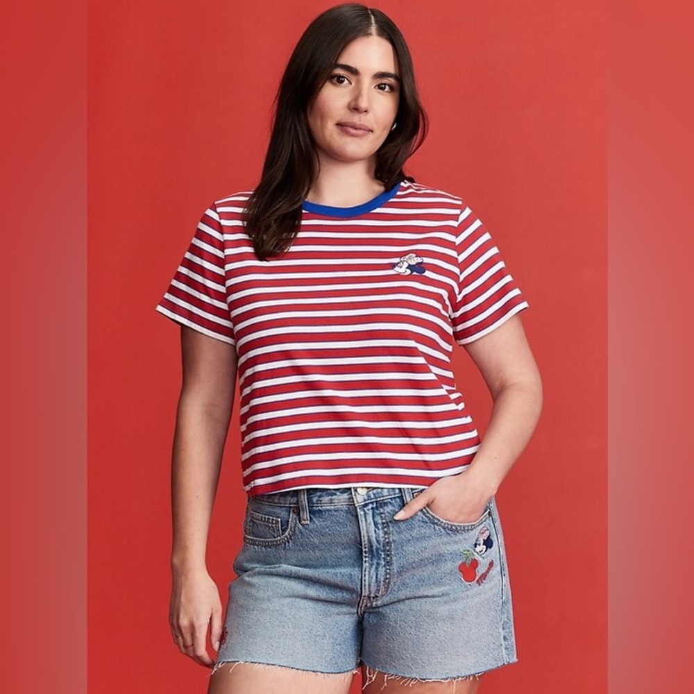 Old Navy Red & White Striped Minnie Mouse Crop Tee – Size 4X - Picture 2 of 10